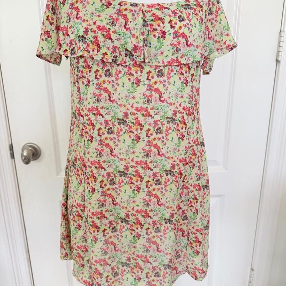 Zara Lemon Yellow Floral Off-Shoulder Ruffle Mini Dress Size M